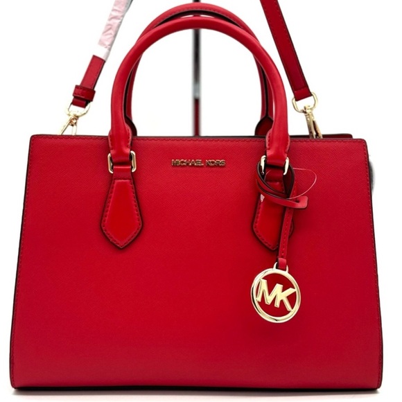 Michael Kors Sheila Medium Signature CZ Logo Satchel Crossbody Bag Bright Red - Picture 1 of 12